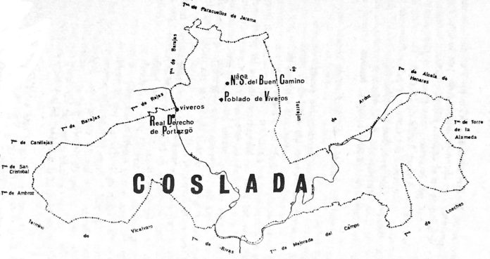 Mapa de Coslada en los siglos XII y XIII según Emilio Martín Encinas.