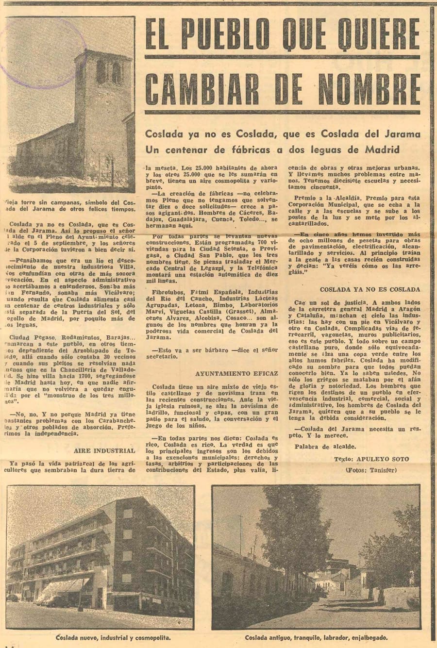 Artículo periódico El Alcazar sobre Coslada del Jarama. Fuente: archivo Ayuntamiento de Coslada