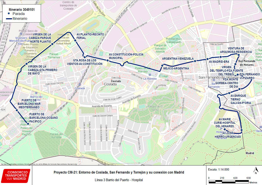 Recorrido nueva línea 3 de autobús de Coslada