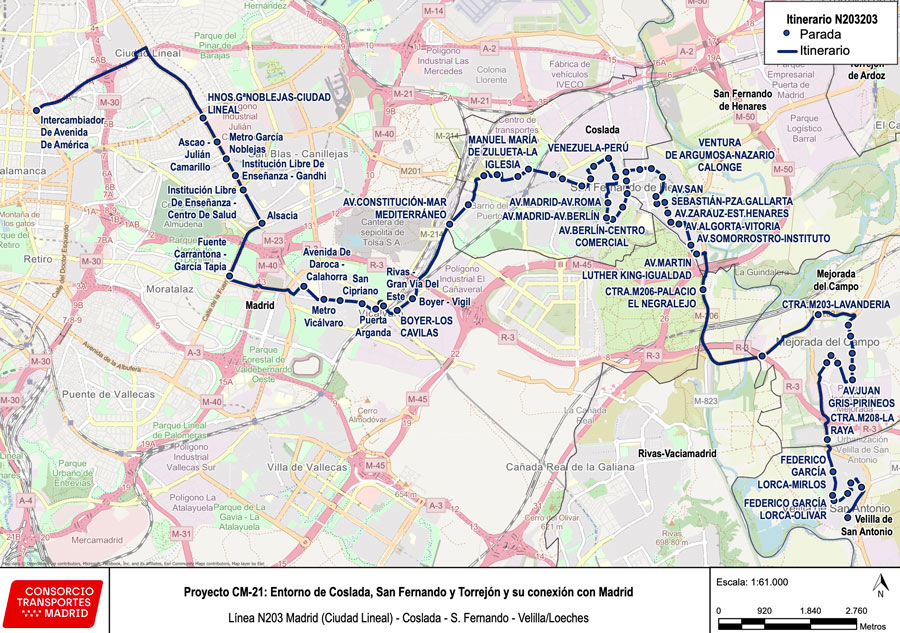 Nuevo recorrido línea nocturna N-203